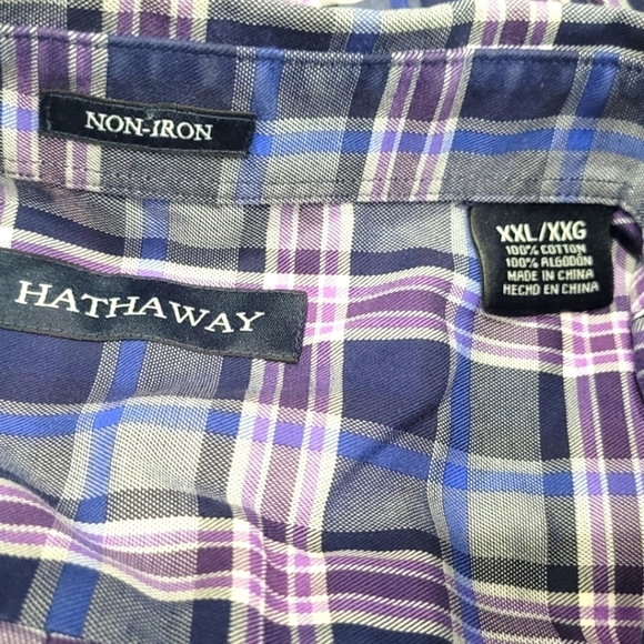 Hathaway Non Iron Blue Plaid Long Sleeve Button-up Shirt Sz XXL - Picture 3 of 6